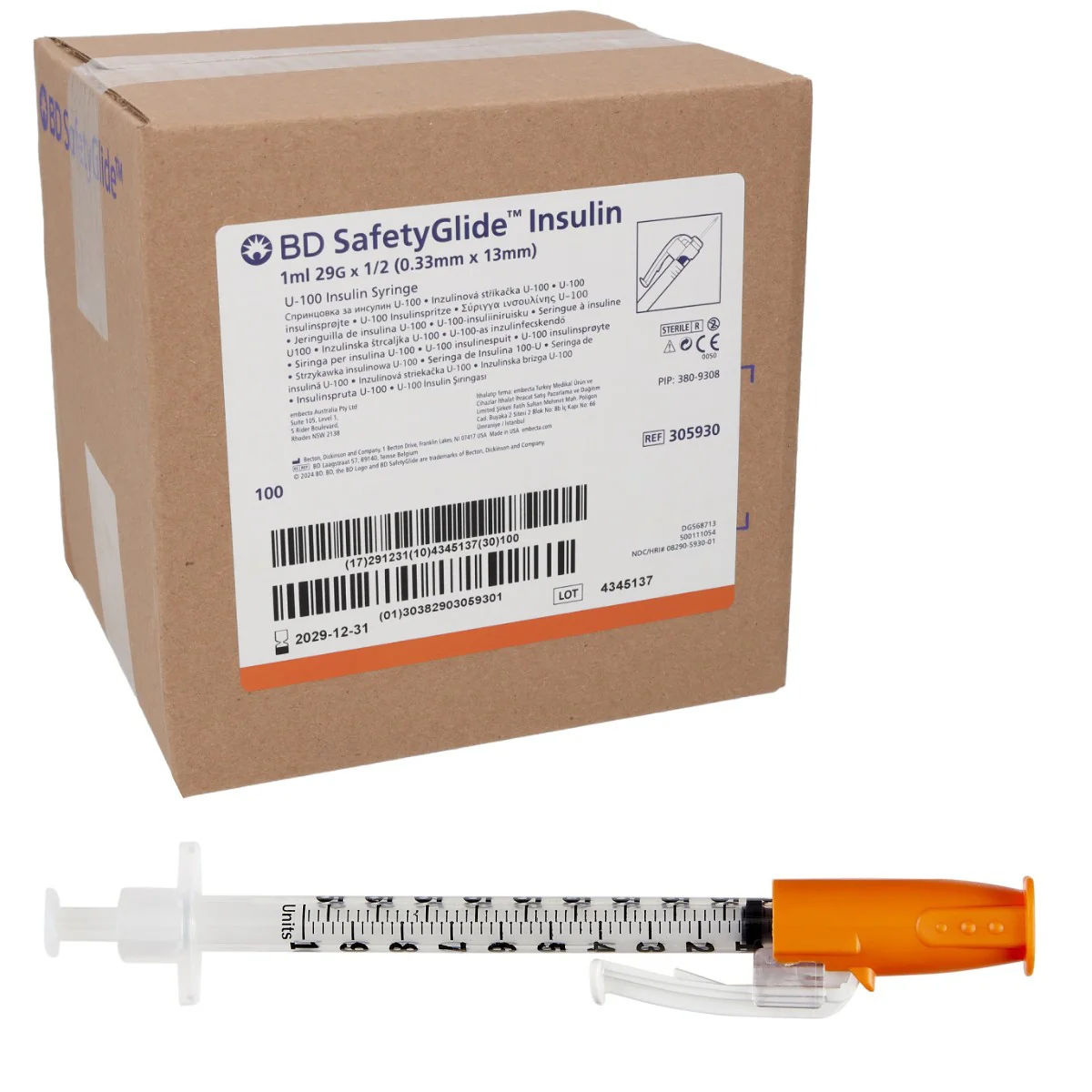 BD SafetyGlide Insulin Syringe with Needle